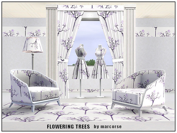 Sims 3 — Flowering Trees_marcorse by marcorse — Fabric pattern: small flowering trees in soft lilac /purple