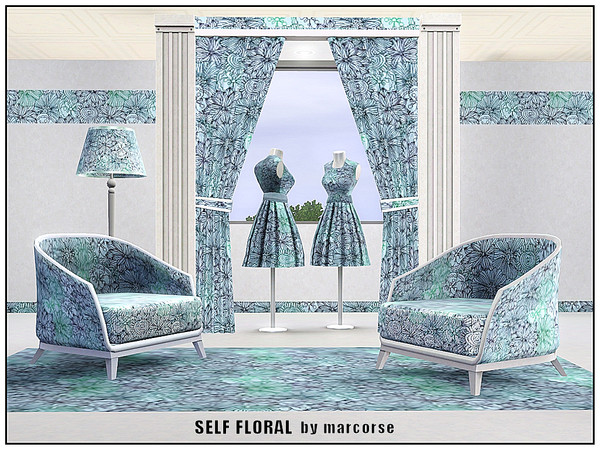 Sims 3 — Self-floral_marcorse by marcorse — Fabric pattern allover floral design in tones of aqua.