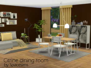 Sims 4 — Citrine dining room by spacesims — This is a contemporary dining room that features clean lines and extensive