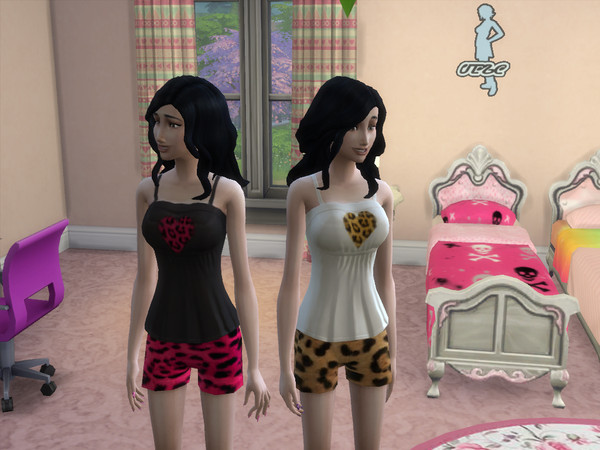 Sims 4 — Animal Print Camisole Shirt and Shorts Pajama Sets by afbmom4142 — 5 pajama sets with animal print hearts