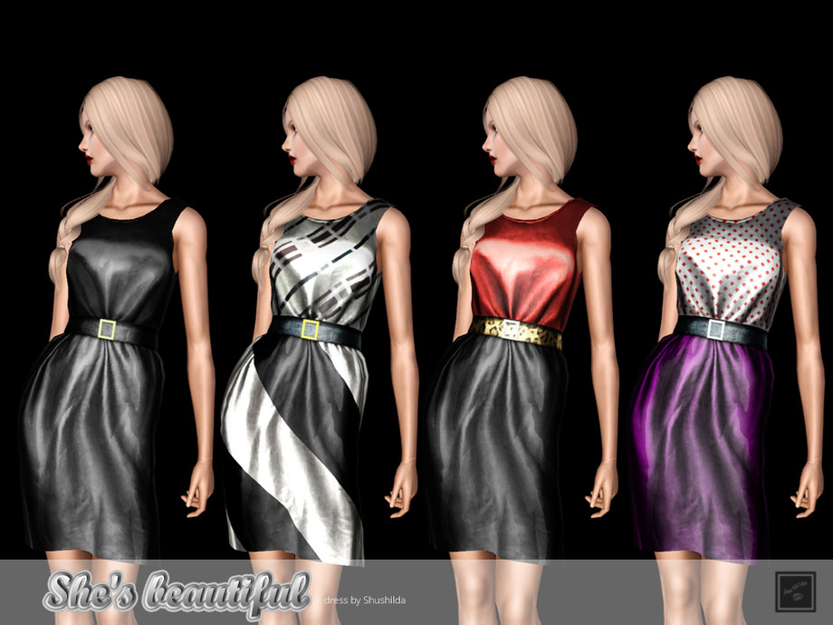 Sims 3 - Dress She's beautiful by Shushilda2 - Leather dress with meta...