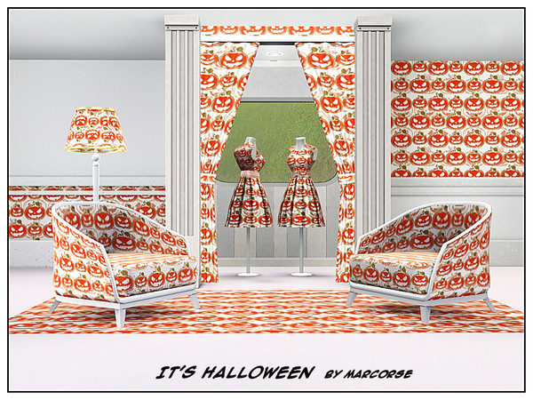 Sims 3 — Its Halloween_marcorse by marcorse — Theme pattern: orange and red Jack-o-Lanterns in two sizes in a design for