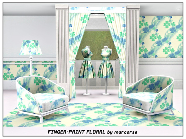 Sims 3 — Fingerpaint Floral_marcorse by marcorse — Fabric pattern: fingerpainted floral design in green and blue