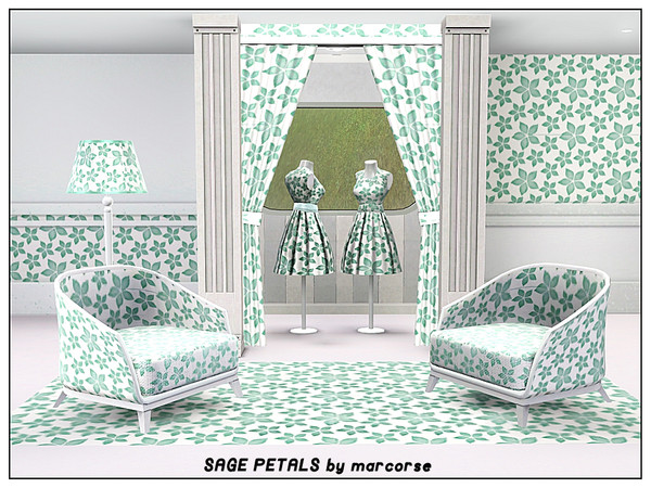 Sims 3 — Sage Petals_marcorse by marcorse — Fabric pattern: sage green floral on white