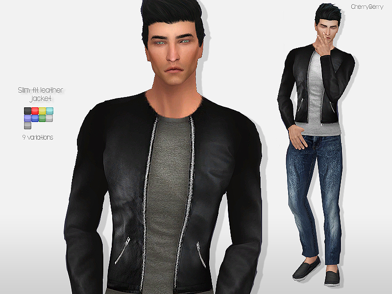 The Sims Resource - Slim-fit leather jacket