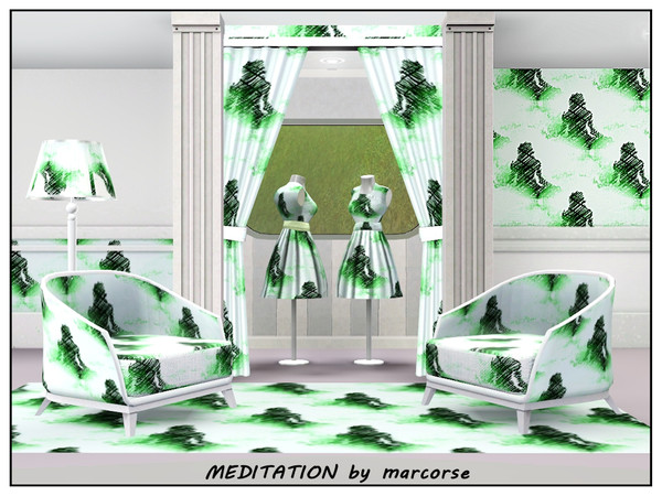Sims 3 — Meditation_marcorse by marcorse — Themed pattern: cross-hatched figure in meditation pose in green and black on