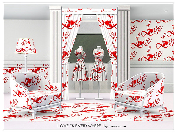 Sims 3 — Love is Everywhere_marcorse by marcorse — Abstract pattern: text design - Love - and hearts in classic scarlet.