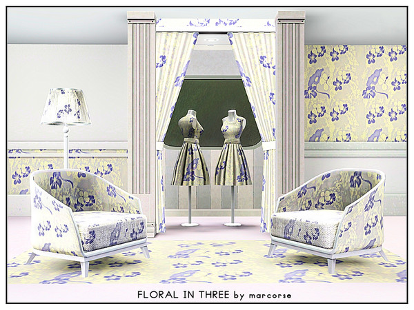Sims 3 — Floral in Three_marcorse by marcorse — Fabric pattern: flowers in groups of three in a soft blue and white