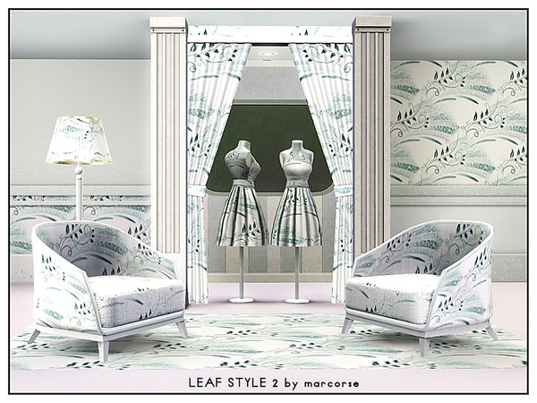 Sims 3 — Leaf Style 2_marcorse by marcorse — Abstract pattern: stylised leaf motifs in deep teal on white