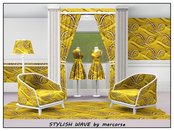 Sims 3 — Stylish Wave_marcorse by marcorse — Abstract pattern: wave and style elements in yellow, brown and white