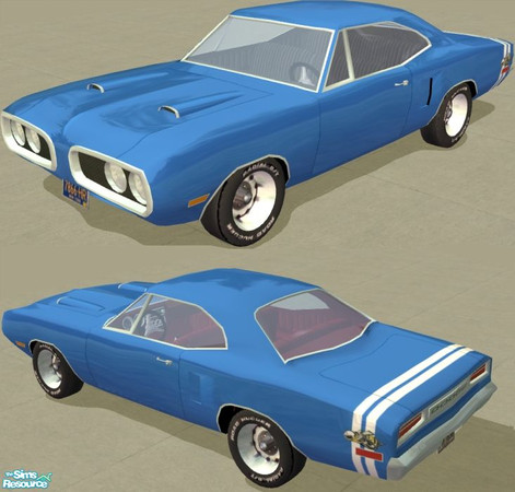 Sims 2 — Super Bee - Bright Blue Recolor by Dr Pixel — Bright Blue color option for the 1970 Dodge Super Bee with White