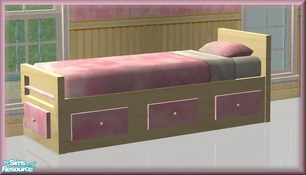 Sims 2 — NK Springtime BR Pink - Bed by MoMama — A bed of maple with pink fluff drawers. Great place for a teen to