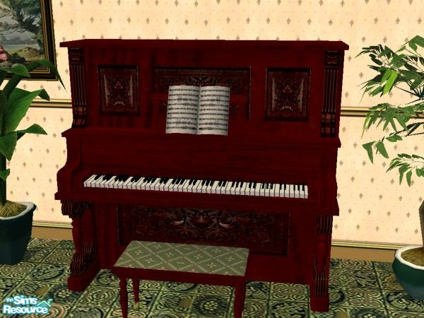 Sims 2 — Green Diamonds Victorian - piano by fizz bomb — a dark wood piano with green diamond pattern on stool, part of