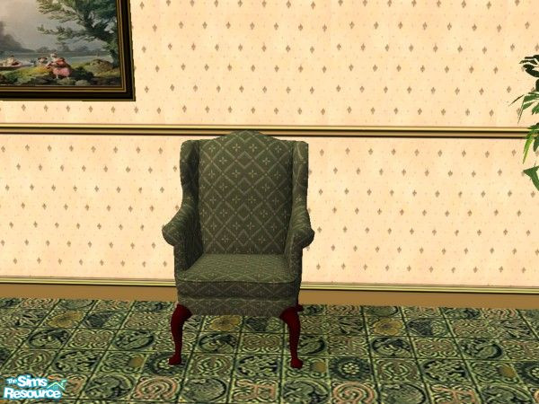 Sims 2 — Green Diamonds Victorian - Chair by fizz bomb — a traditional victorian wingback chair with a green diamond