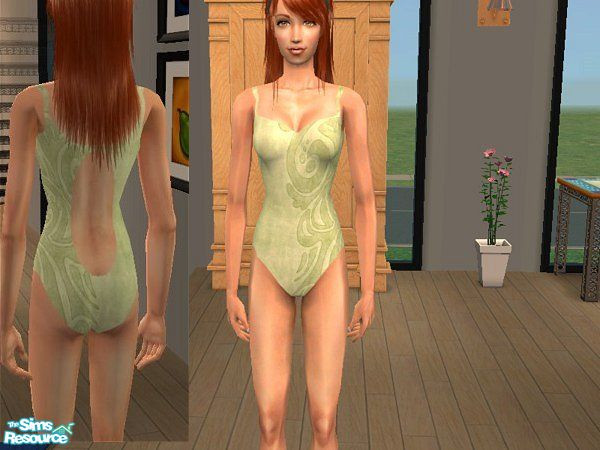 Sims 2 — Sage Splash Swim  by LadyDeluxe — Beautifully made swimsuit with an open back and an interesting design.
