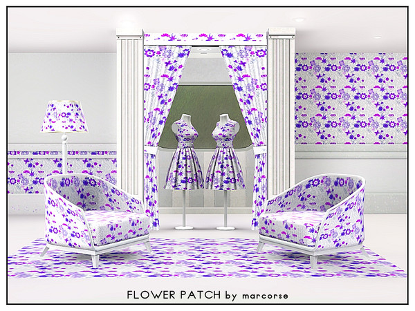 Sims 3 — Flower Patch_marcorse by marcorse — Fabric pattern - butterflies visit a pretty patch of purple flowers.