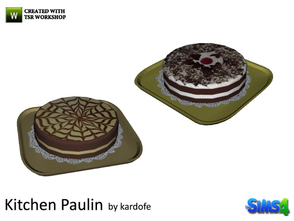 Sims 4 — kardofe_Kitchen Pauline_Cake by kardofe — Appetizing chocolate cake, in tray with lace lace, in two different