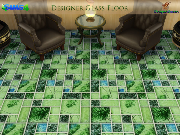 Sims 4 — Designer Floor Tile 1 by DragonQueen — Designer green glass floor tiles with blue accents. Do NOT upload this
