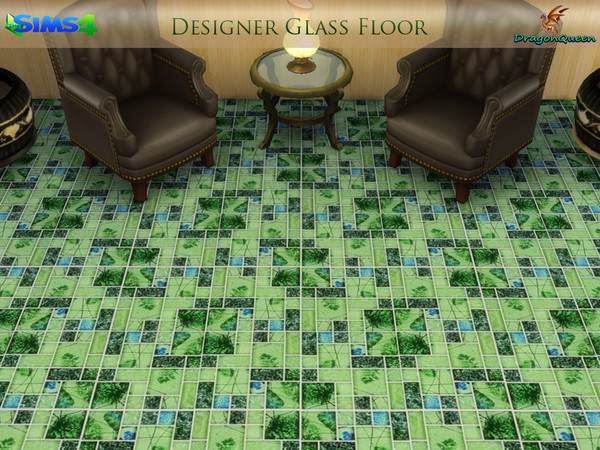 Sims 4 — Designer Floor Tile 3 by DragonQueen — Designer green glass floor tiles with blue accents. Do NOT upload this
