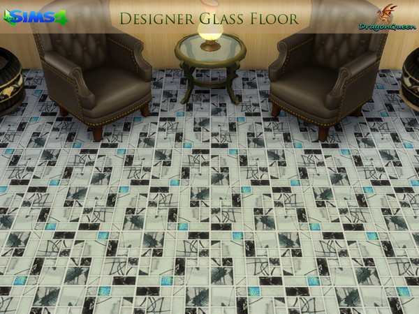 Sims 4 — Designer Floor Tile 4 by DragonQueen — Designer grey glass floor tiles with blue accents. Do NOT upload this
