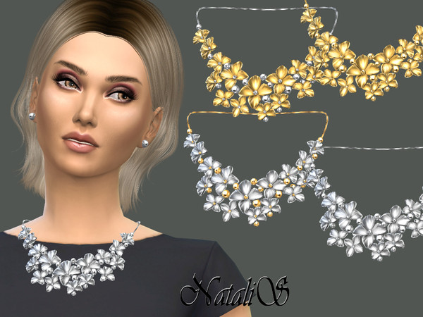 Sims 4 — NataliS_Massive metal flower necklace ( recolor) by Natalis — On requests. Massive flower shape necklace.