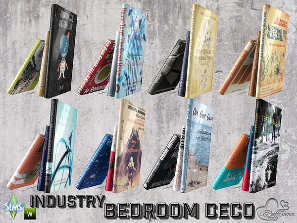 Sims 4 — Bedroom Industry Deco Books v2 by BuffSumm — Part of the *Industry Series*