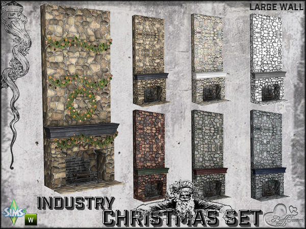 Sims 4 — X-Mas Industry Fireplace (large Wall) by BuffSumm — Part of the *Industry Series*