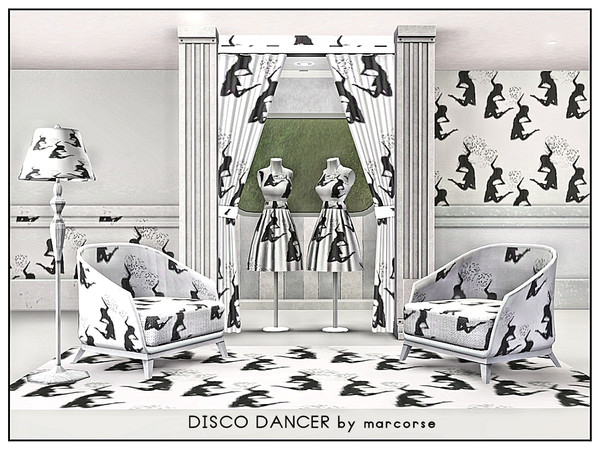 Sims 3 — Disco Dancer_marcorse by marcorse — themed pattern: disco dancer silhouette on white.