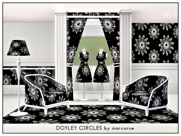 Sims 3 — Doyley Circles_marcorse by marcorse — Geometric pattern: circular lace doyley design in black and white.