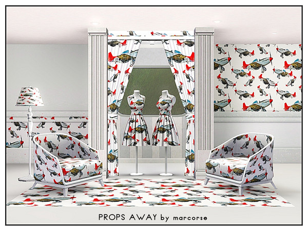 Sims 3 — Props Away_marcorse by marcorse — Themed pattern: small single engined fighter plane in an allover design in red