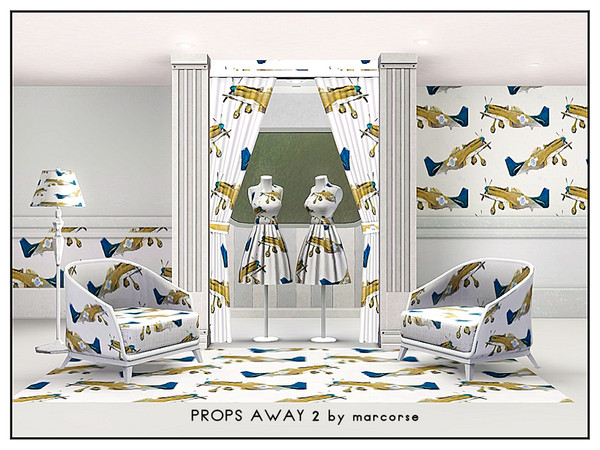 Sims 3 — Props Away 2_marcorse by marcorse — Themed pattern - small single engined fighter plane for a boy Sim's wall.