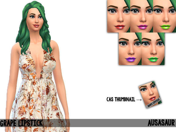 Sims 4 — Grape Lipstick by ausasaur — Lipstick of 5 different swatches containing red, dark pink, lime, purple and a