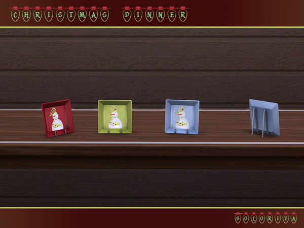 Sims 4 — Christmas Dinner Square Plate with a Snowman by soloriya — Square decorative plate with a snowman. Part of