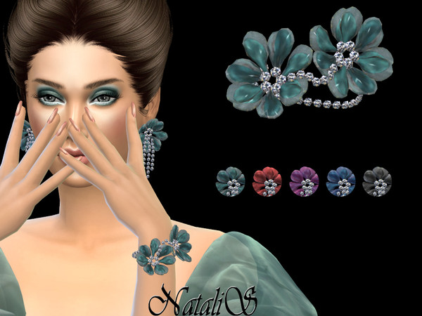 Sims 4 — NataliS_Organza flower bracelet by Natalis — Organza flower bracelet embellished with sparkling crystals.