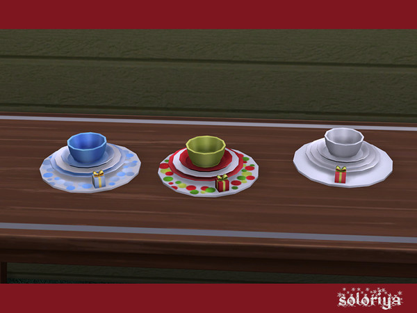 Sims 4 — Be Merry Dinnerware by soloriya — Some plates and a bowl on a tray. Part of Be Merry set. 3 color variations.