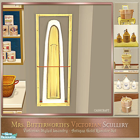 Sims 2 — Mrs. Butterworth's Ironing Board by Cashcraft — Set recolor of my Victorian Scullery/Laundry. Mrs. Butterworth's