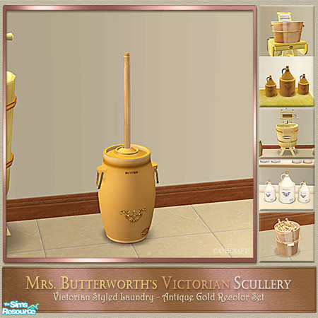 Sims 2 — Mrs. Butterworth's Butter Churn by Cashcraft — Set recolor of my Victorian Scullery/Laundry. Mrs. Butterworth's