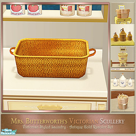 Sims 2 — Mrs. Butterworth's Scullery Basket by Cashcraft — Set recolor of my Victorian Scullery/Laundry. Mrs.
