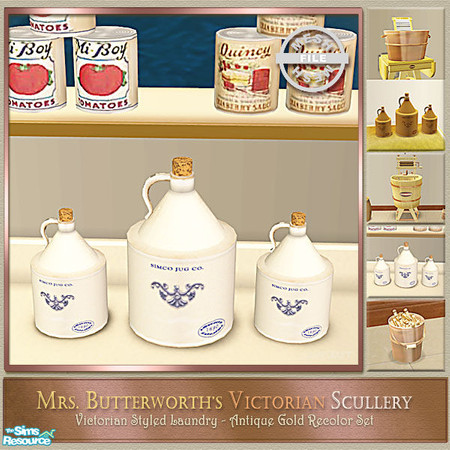 Sims 2 — Mrs. Butterworth's Scullery Jugs Mesh by Cashcraft — Set recolor of my Victorian Scullery/Laundry. Mrs.
