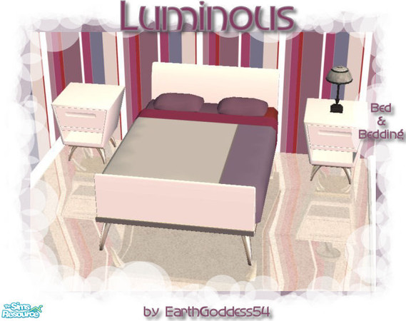 Sims 2 — Luminous Bedroom - Bed by EarthGoddess54 — White bed with multi-colored, striped bedding. Made to match the