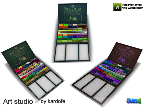 Sims 4 — kardofe_Art studio_Watercolors by kardofe — Box of watercolors with brush, decorative 