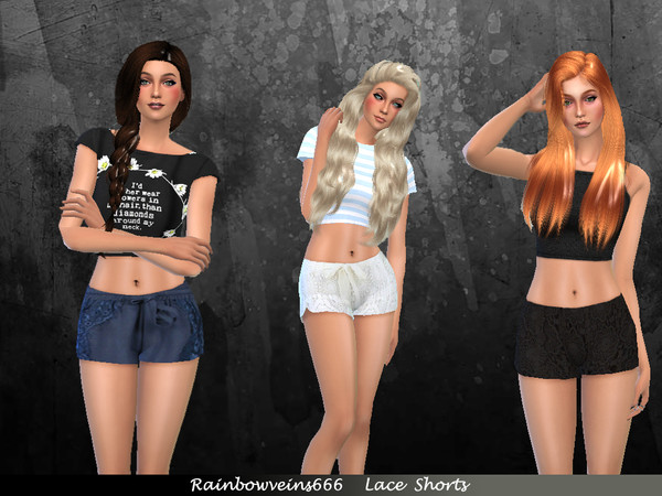 Sims 4 — Lace Shorts  by rainbowveins6662 — 3 different colours and styles of classic lace shorts for your female sims. 