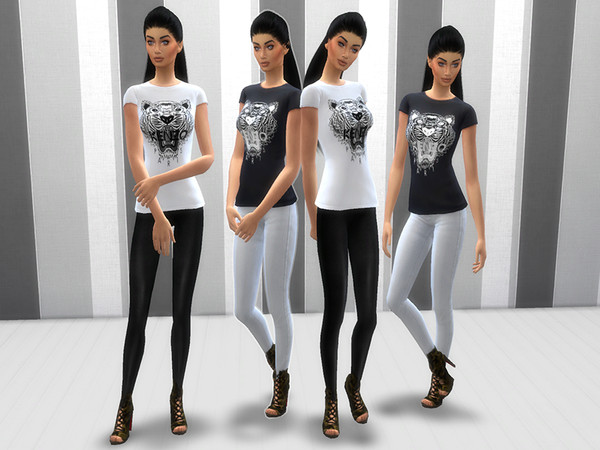 Sims 4 — Simdsgn Basic Tiger Top Black and White by simdsgn — - 2 colors, black and white - Female - Everyday
