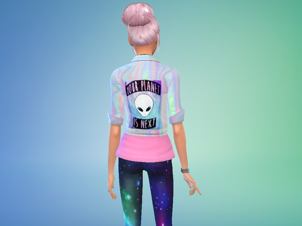 Sims 4 — your world is next pastel alien top by caligirlsparkle — recolored pastel top with alien &amp;quot;your