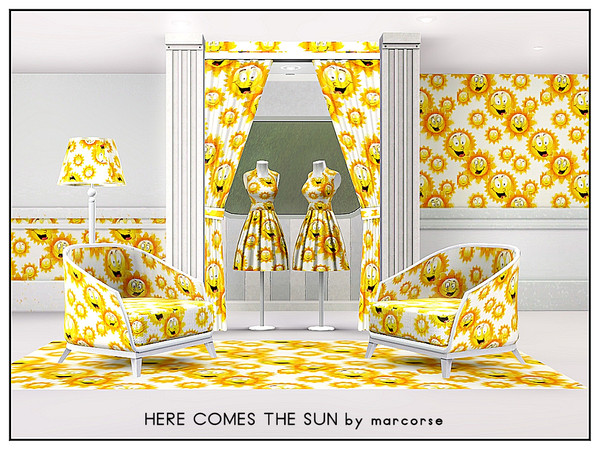 Sims 3 — Here Comes the Sun_marcorse by marcorse — Themed pattern: smiling sun faces in various sizes.