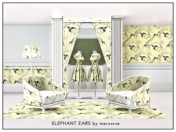 Sims 3 — Elephant Ears_marcorse by marcorse — Abstract pattern: elephant ear leaf and swirl design in grey on creamy