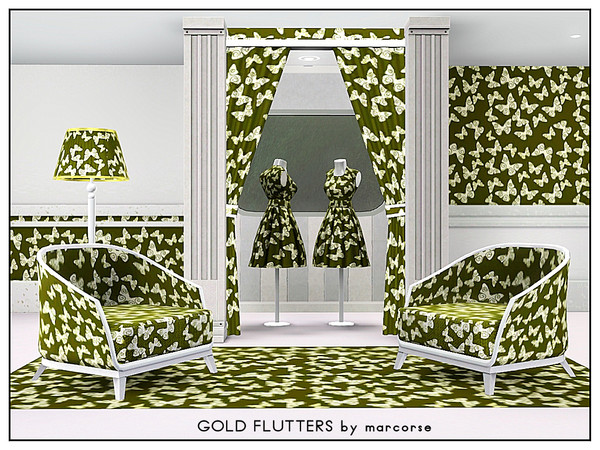 Sims 3 — Gold  Flutters_marcorse by marcorse — Fabric pattern: gold butterfly shapes on khaki