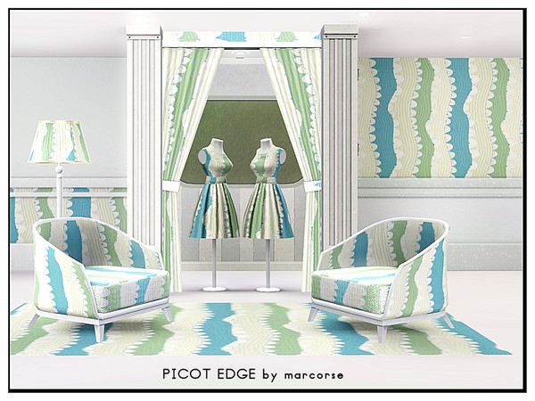 Sims 3 — Picot Edge_marcorse by marcorse — Fabric pattern: picot lace eding in a blue/green/white vertical design