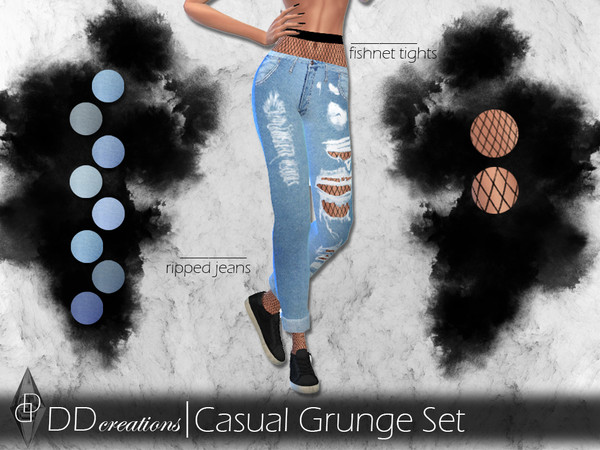 Sims 4 — DD Casual Grunge Set by ddcreations — The Casual Grunge Set with two pieces: -Ripped Jeans in 8 colors
