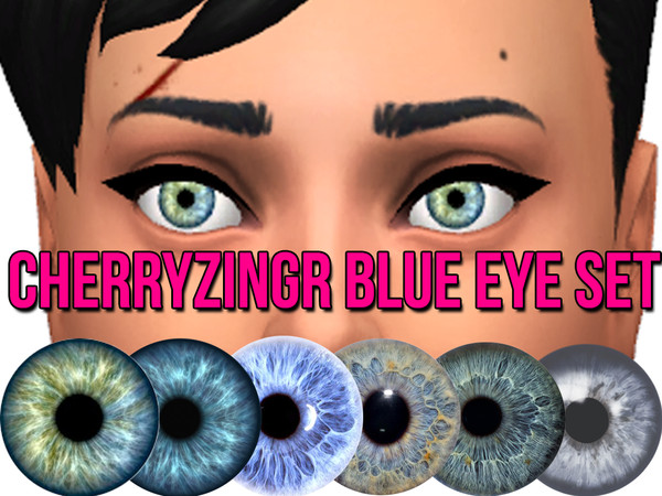Sims 4 — Blue Eyes (6 versions) by cherryzinger — Realistic blue eye color set, sorted as facepaint.